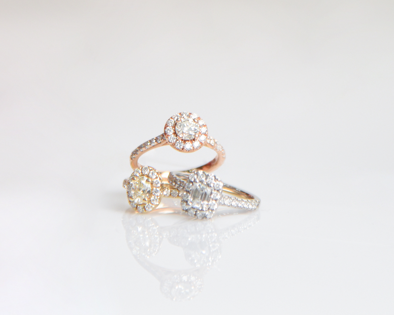 Bridal | JG rose, white, and classic gold engagement rings with diamond stud